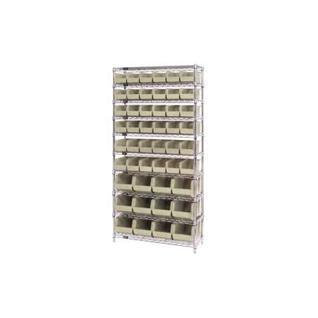 Global Industrial Chrome Wire Shelving With 48 Giant Plastic Stacking Bins Ivory, 36x14x74 268925BG